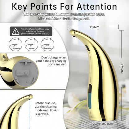Touchless Automatic Soap Dispenser 400ml Rechargeable, Gold