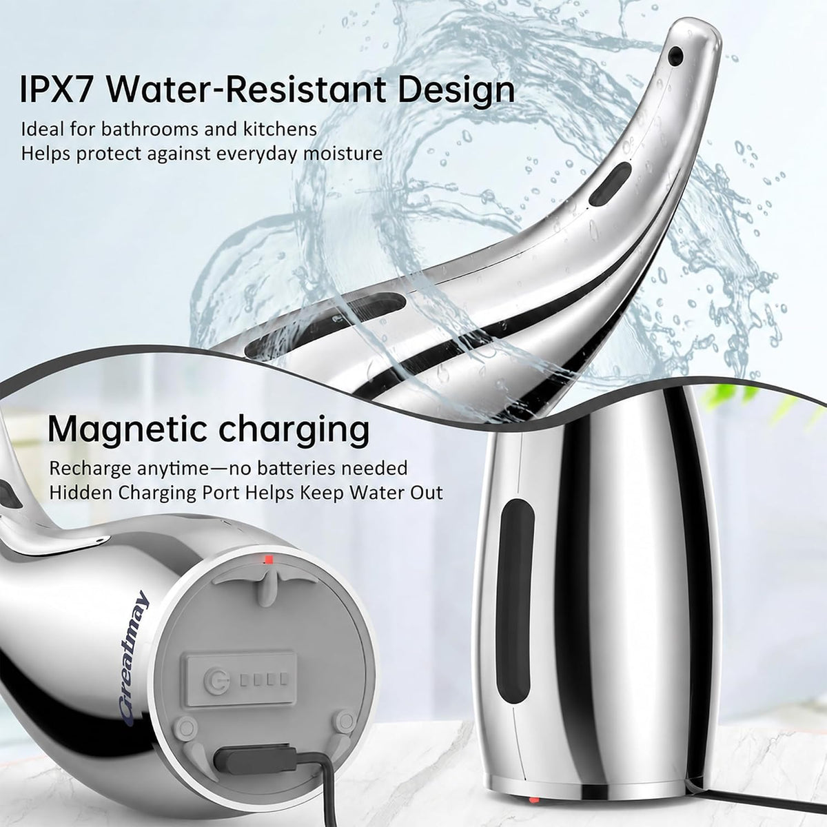 Touchless Automatic Soap Dispenser 400ml Rechargeable, Gold