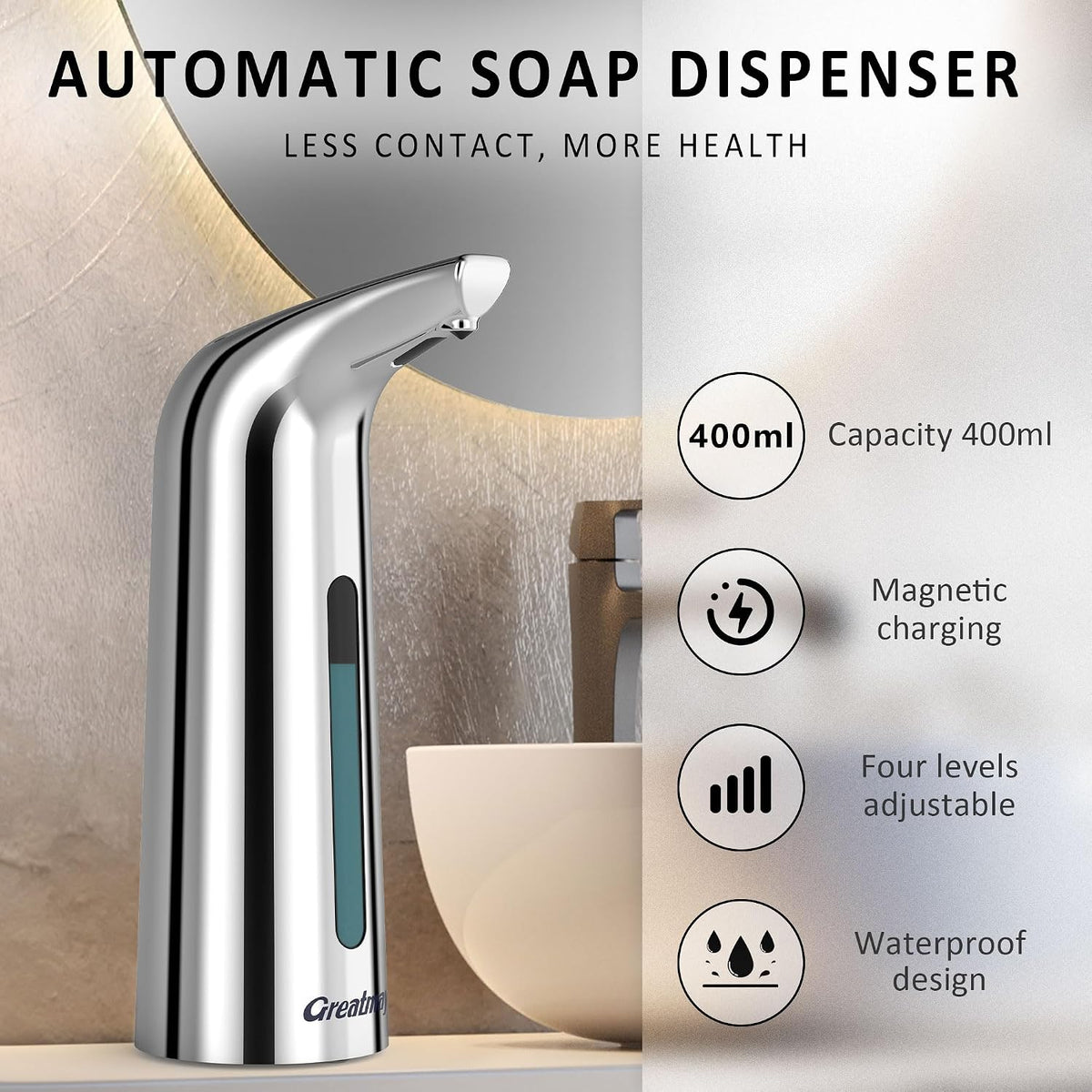 Touchless Automatic Soap Dispenser 400ml Rechargeable, Gold