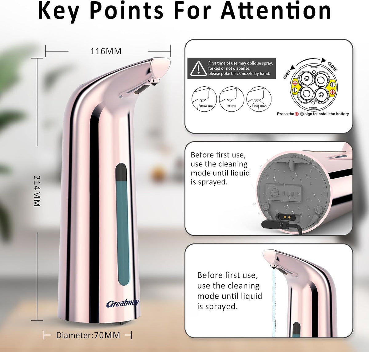 Touchless Automatic Soap Dispenser 400ml Rechargeable, Gold