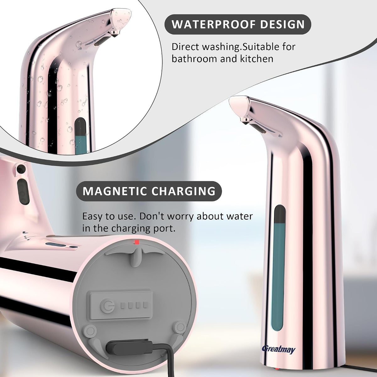 Touchless Automatic Soap Dispenser 400ml Rechargeable, Gold