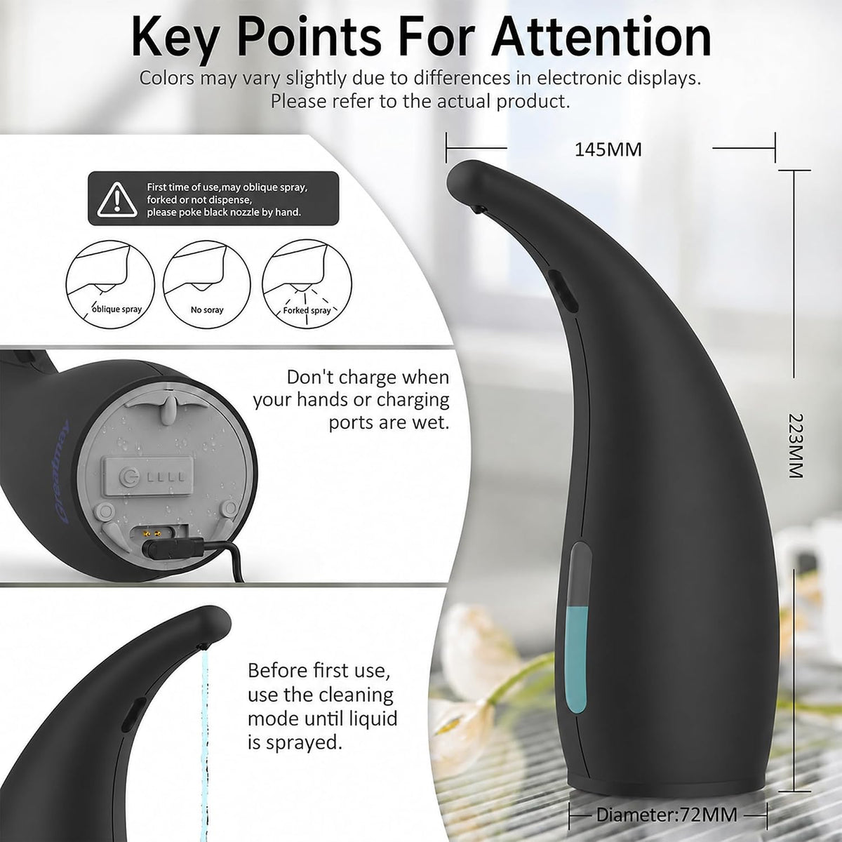 Touchless Automatic Soap Dispenser 400ml Rechargeable, Gold