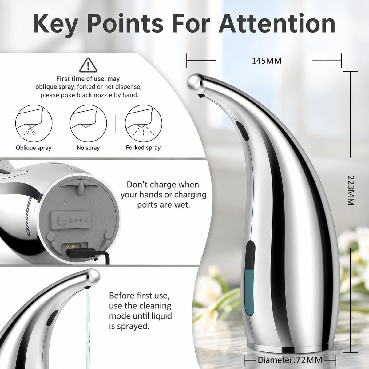 Touchless Automatic Soap Dispenser 400ml Rechargeable, Gold