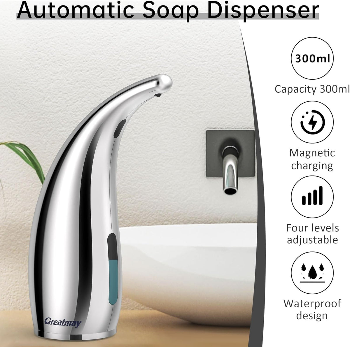 Touchless Automatic Soap Dispenser 400ml Rechargeable, Gold