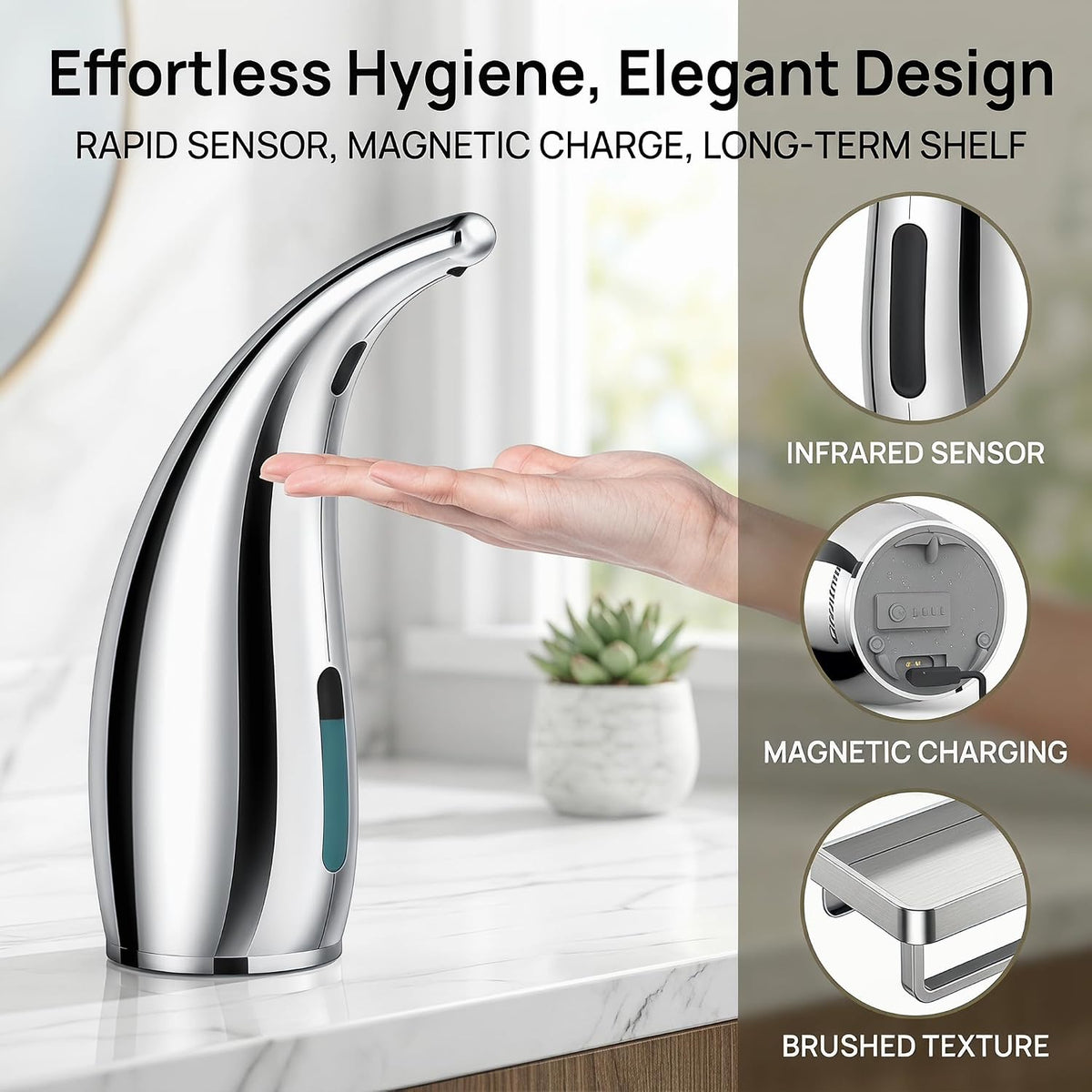 Touchless Automatic Soap Dispenser 400ml Rechargeable, Gold