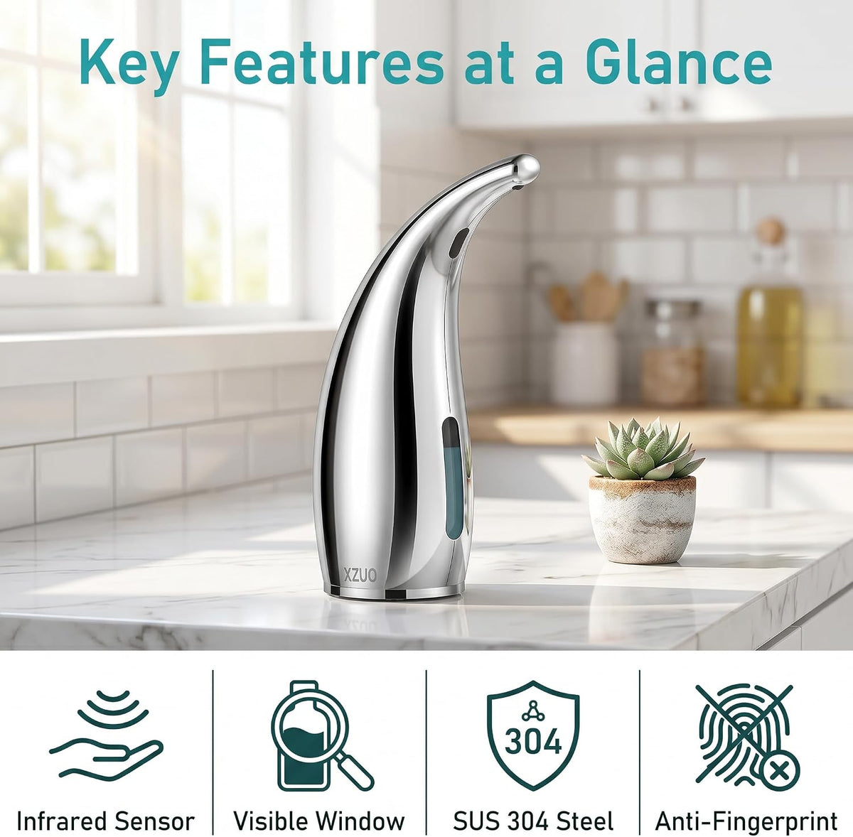 Touchless Automatic Soap Dispenser 400ml Rechargeable, Gold