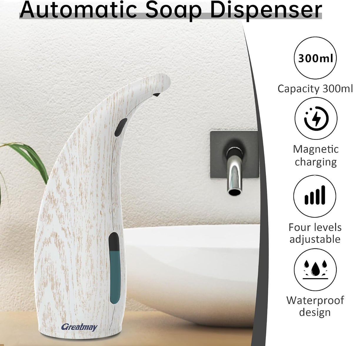 Touchless Automatic Soap Dispenser 400ml Rechargeable, Gold