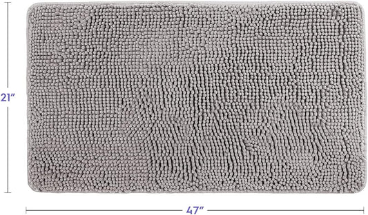 Bathroom Rugs, Extra-Thick Memory Foam Bath Mat, Ultra-Soft Chenille Microfiber, Highly Absorbent, Machine Washable, Shaggy Bath Mats for Bathroom, Non-Slip (21"x32") Space Grey