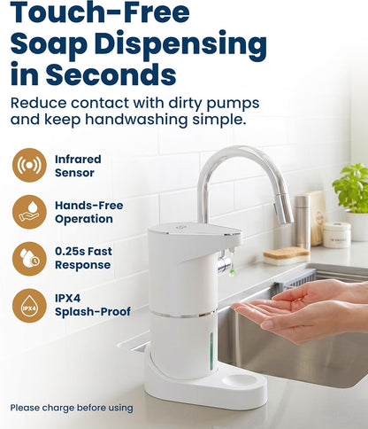 Automatic Soap Dispenser - Touchless Wall Mounted No Drip Lotion, Hand Soap, Shower Gel, Dish Soaps Dispenser, 3 Level Output Motion Sensor for Bathroom & Kitchen Use (350ml/12 oz)