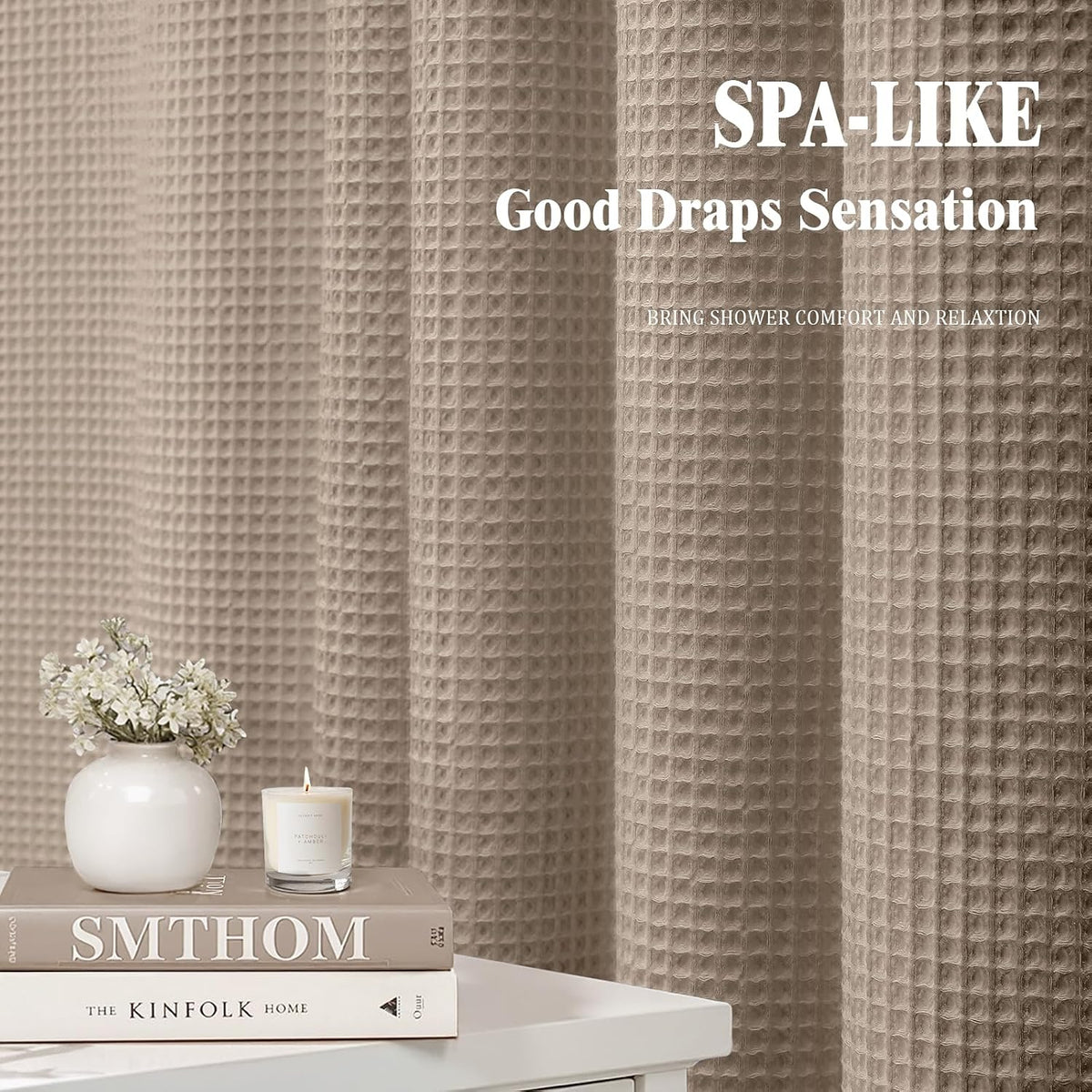 White Waffle Weave Shower Curtain Heavyweight Cotton Fabric 72Wx72L