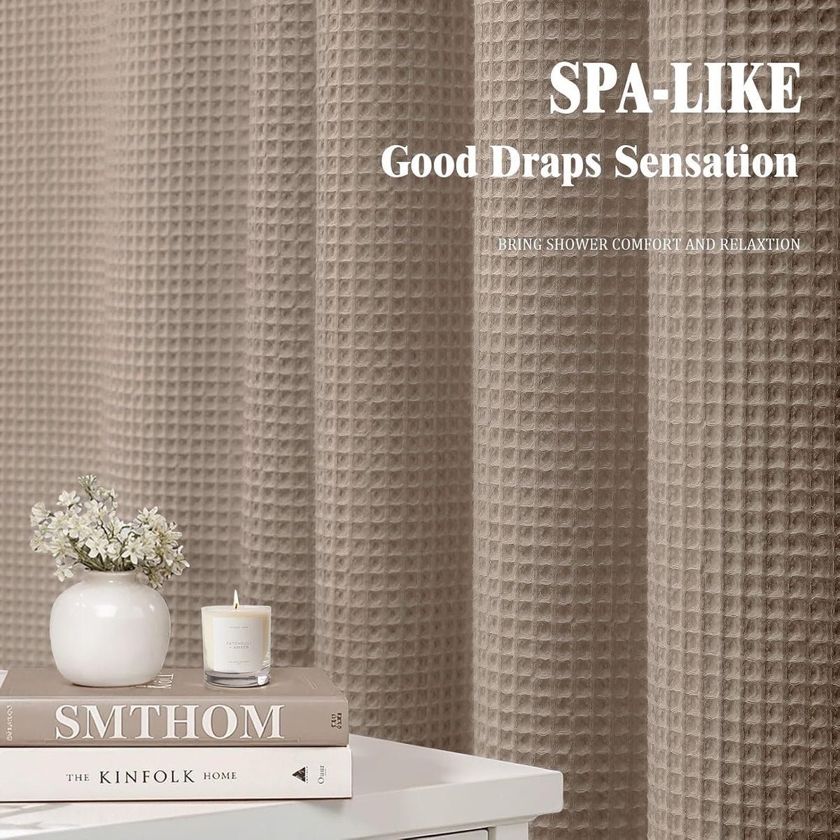 White Waffle Weave Shower Curtain Heavyweight Cotton Fabric 72Wx72L