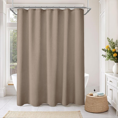 White Waffle Weave Shower Curtain Heavyweight Cotton Fabric 72Wx72L