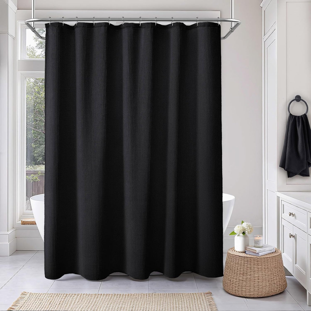 White Waffle Weave Shower Curtain Heavyweight Cotton Fabric 72Wx72L