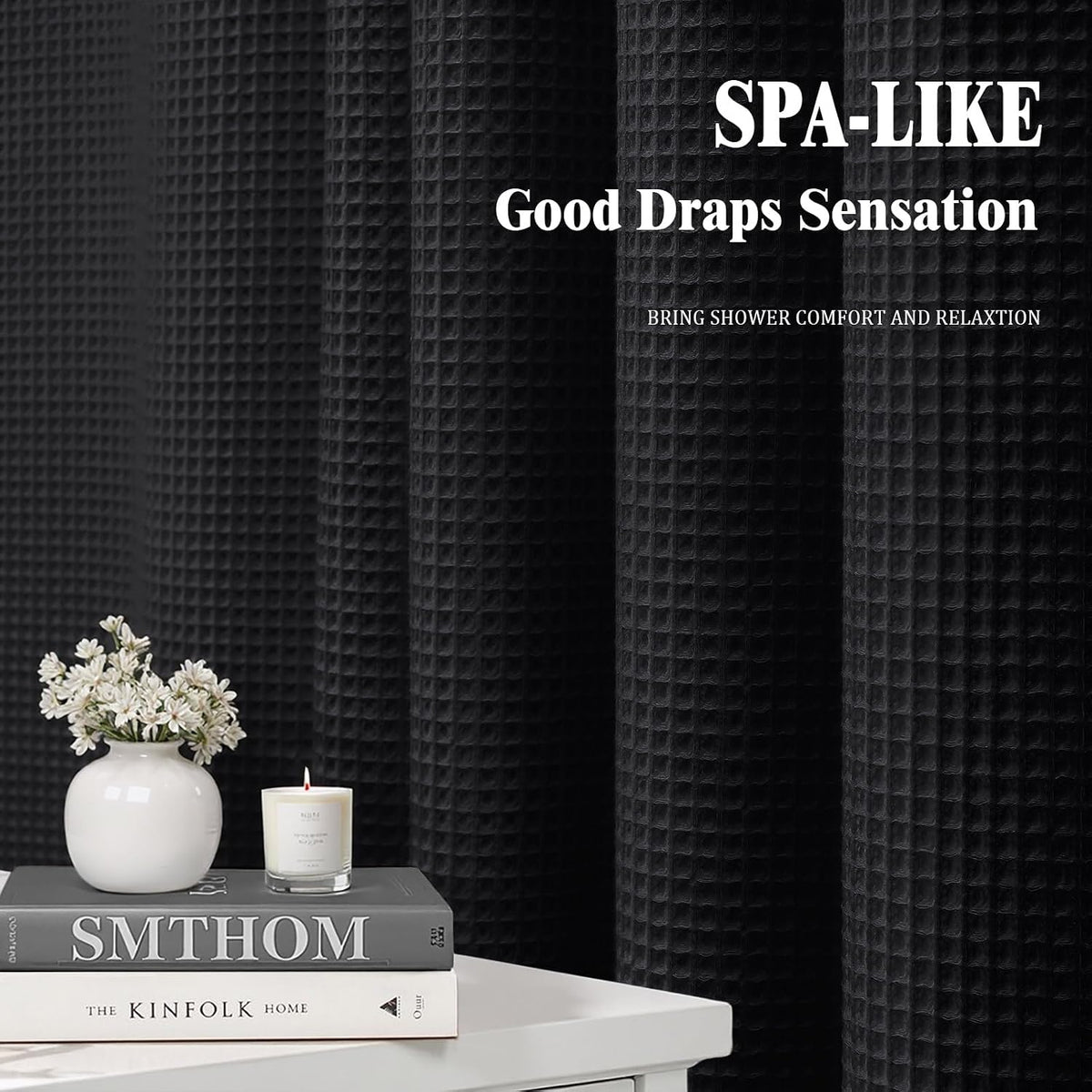 White Waffle Weave Shower Curtain Heavyweight Cotton Fabric 72Wx72L