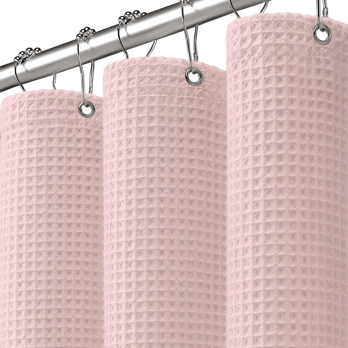 White Waffle Weave Shower Curtain Heavyweight Cotton Fabric 72Wx72L