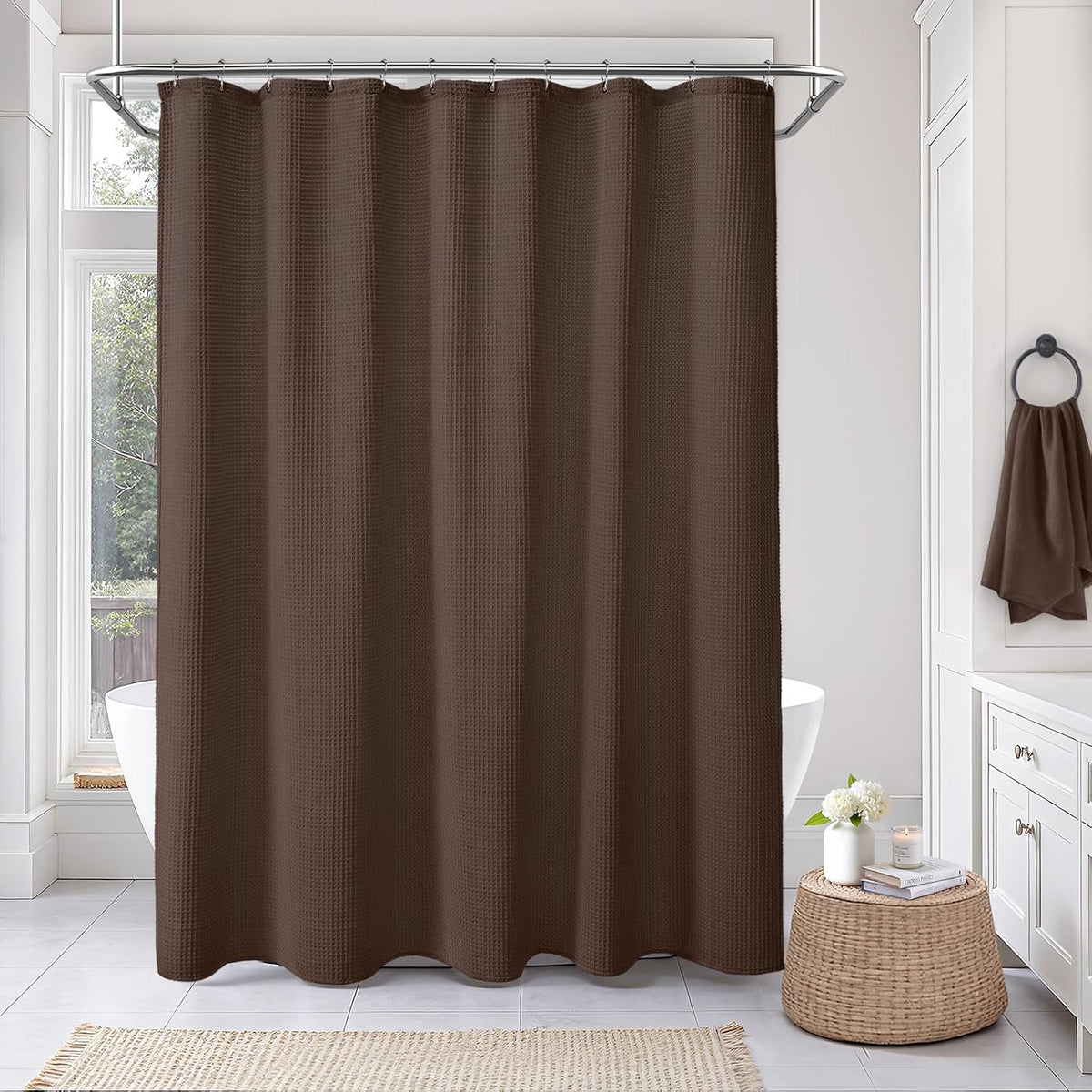 White Waffle Weave Shower Curtain Heavyweight Cotton Fabric 72Wx72L