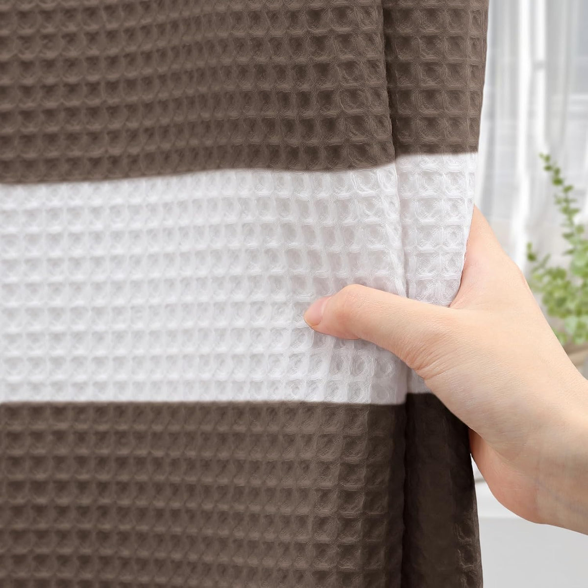 White Waffle Weave Shower Curtain Heavyweight Cotton Fabric 72Wx72L
