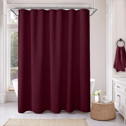 White Waffle Weave Shower Curtain Heavyweight Cotton Fabric 72Wx72L