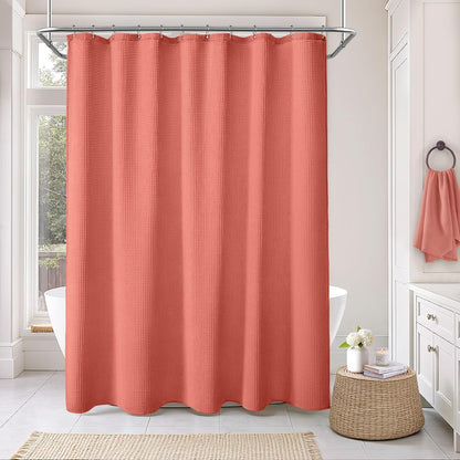White Waffle Weave Shower Curtain Heavyweight Cotton Fabric 72Wx72L
