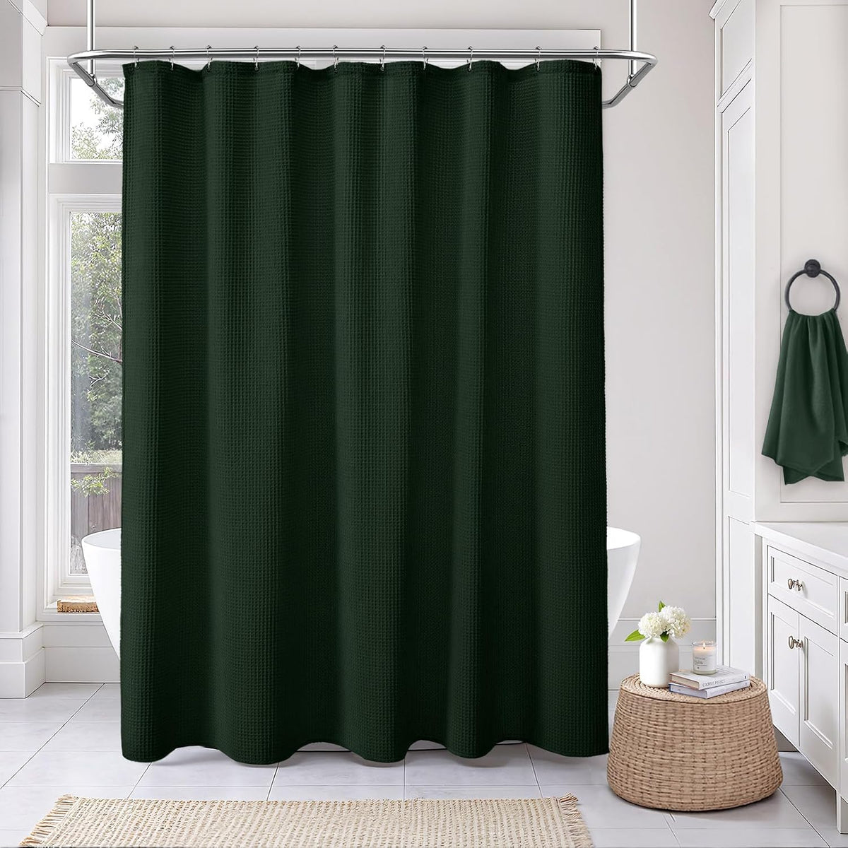 White Waffle Weave Shower Curtain Heavyweight Cotton Fabric 72Wx72L