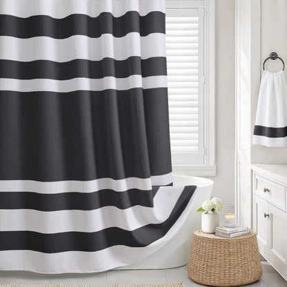 White Waffle Weave Shower Curtain Heavyweight Cotton Fabric 72Wx72L