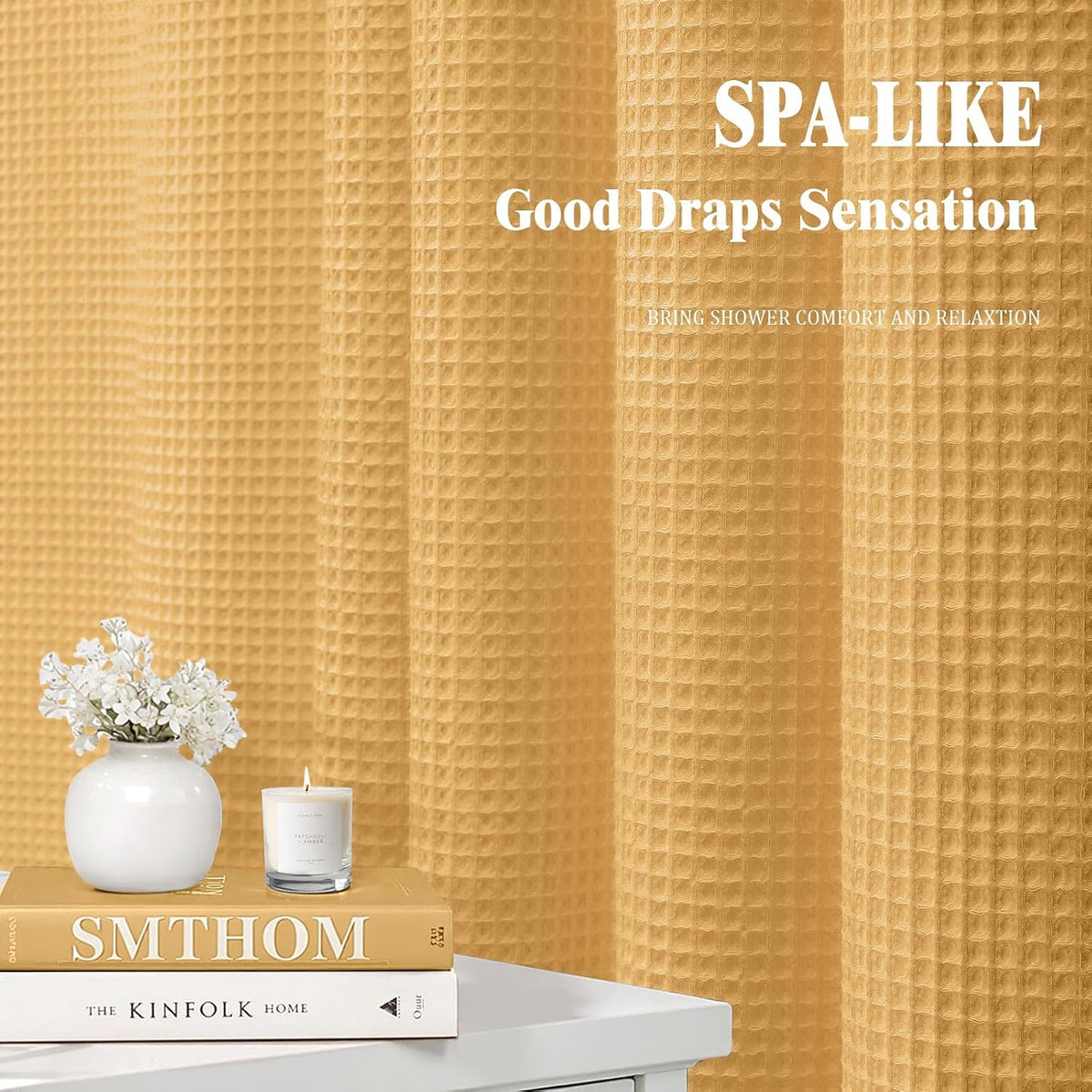 White Waffle Weave Shower Curtain Heavyweight Cotton Fabric 72Wx72L
