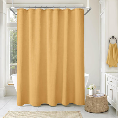 White Waffle Weave Shower Curtain Heavyweight Cotton Fabric 72Wx72L