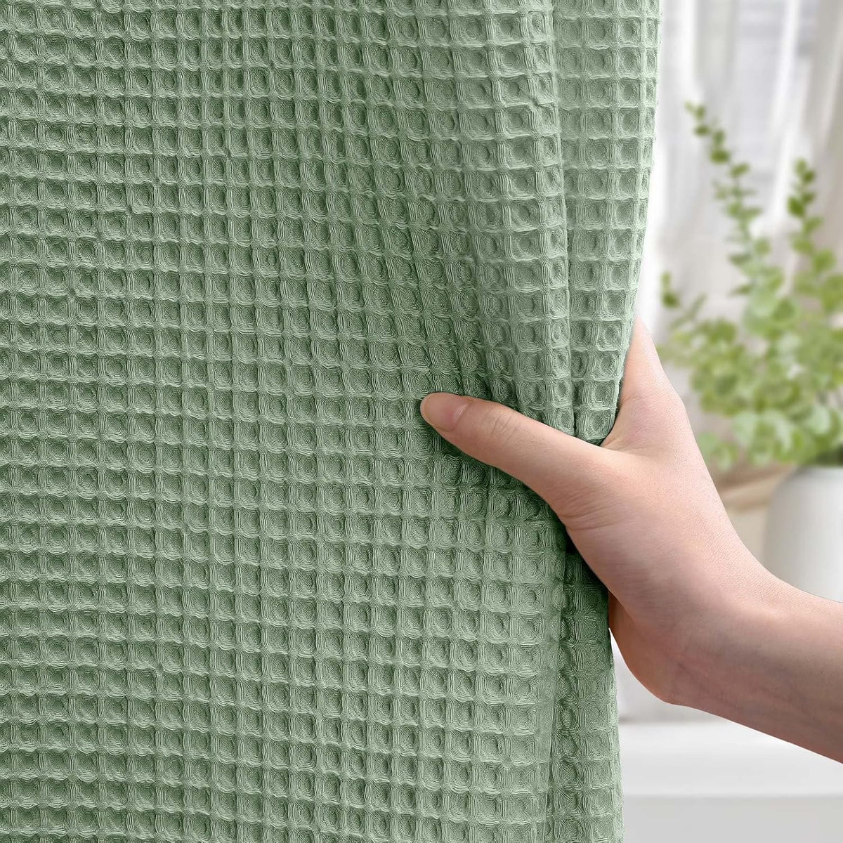White Waffle Weave Shower Curtain Heavyweight Cotton Fabric 72Wx72L