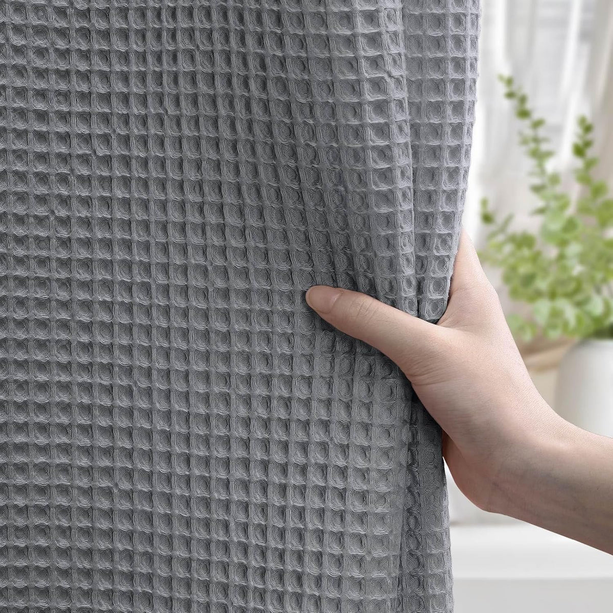 White Waffle Weave Shower Curtain Heavyweight Cotton Fabric 72Wx72L