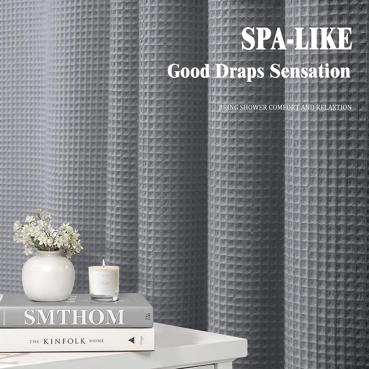 White Waffle Weave Shower Curtain Heavyweight Cotton Fabric 72Wx72L