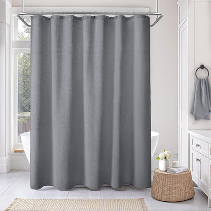 White Waffle Weave Shower Curtain Heavyweight Cotton Fabric 72Wx72L
