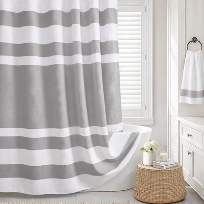 White Waffle Weave Shower Curtain Heavyweight Cotton Fabric 72Wx72L
