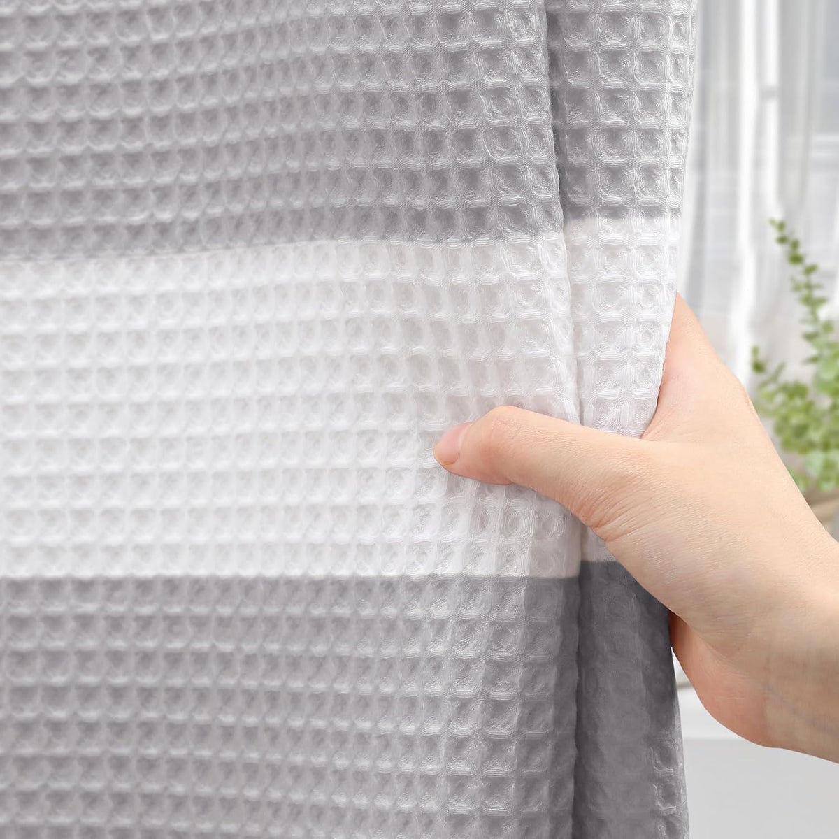 White Waffle Weave Shower Curtain Heavyweight Cotton Fabric 72Wx72L