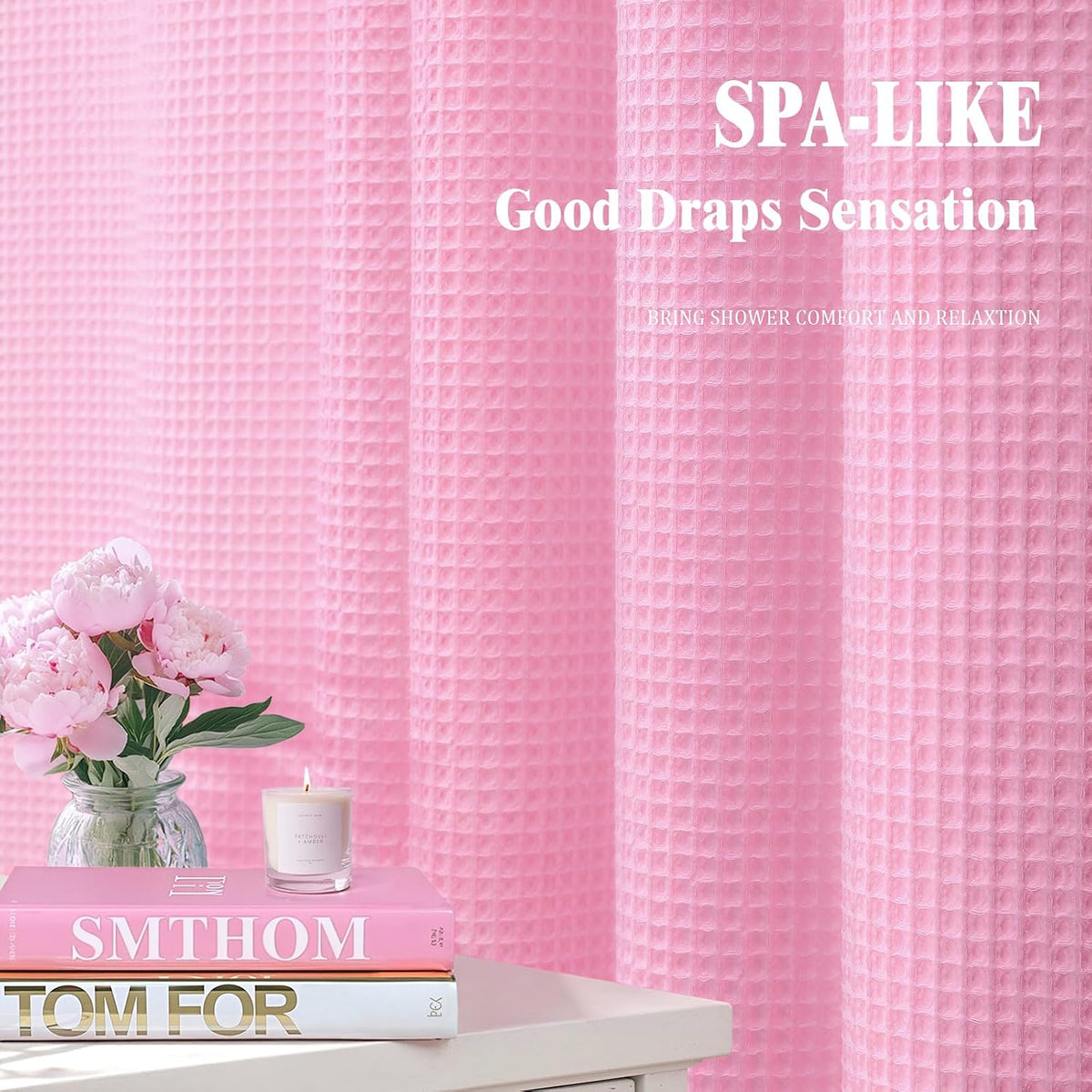 White Waffle Weave Shower Curtain Heavyweight Cotton Fabric 72Wx72L