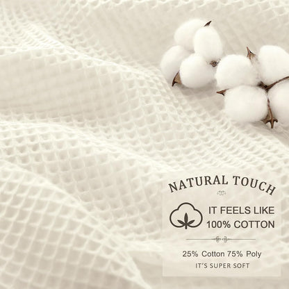 White Waffle Weave Shower Curtain Heavyweight Cotton Fabric 72Wx72L