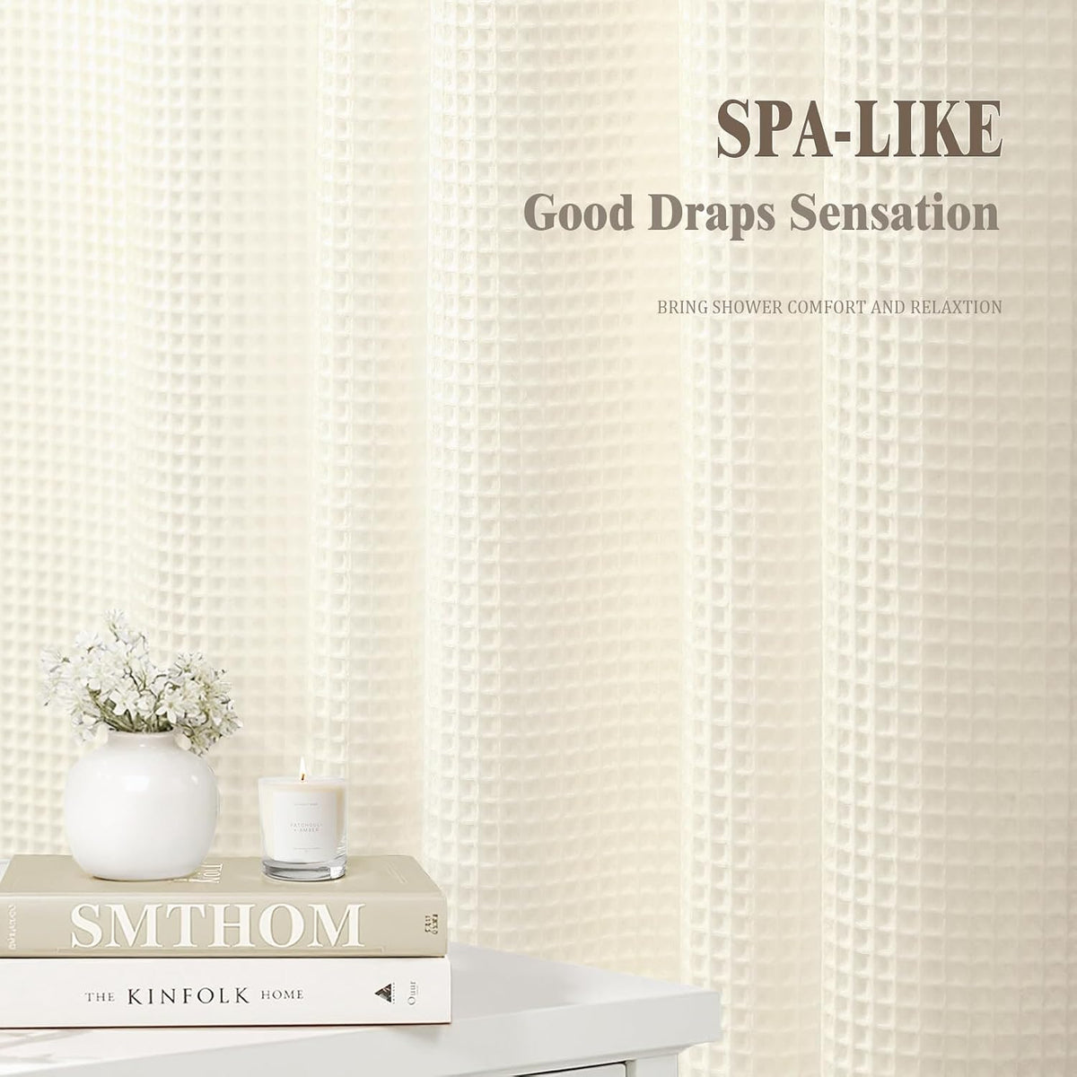 White Waffle Weave Shower Curtain Heavyweight Cotton Fabric 72Wx72L