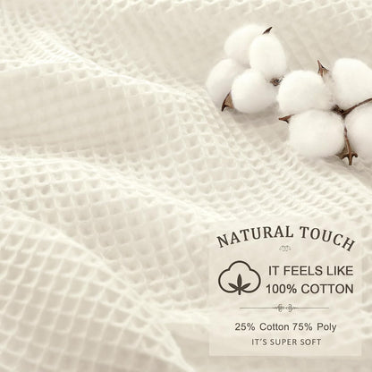 White Waffle Weave Shower Curtain Heavyweight Cotton Fabric 72Wx72L