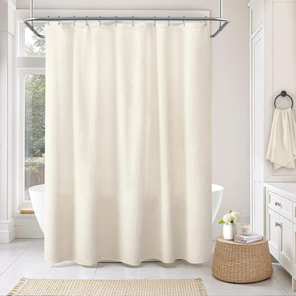 White Waffle Weave Shower Curtain Heavyweight Cotton Fabric 72Wx72L
