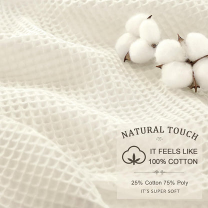 White Waffle Weave Shower Curtain Heavyweight Cotton Fabric 72Wx72L