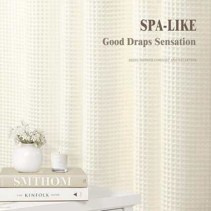 White Waffle Weave Shower Curtain Heavyweight Cotton Fabric 72Wx72L