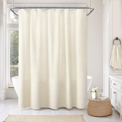 White Waffle Weave Shower Curtain Heavyweight Cotton Fabric 72Wx72L