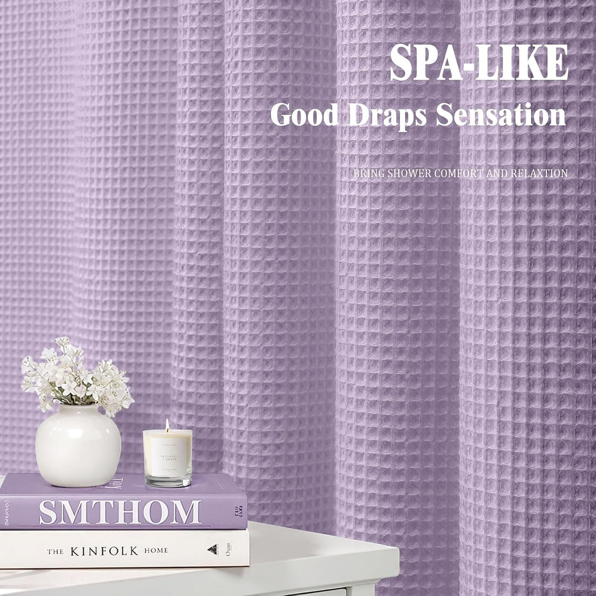White Waffle Weave Shower Curtain Heavyweight Cotton Fabric 72Wx72L