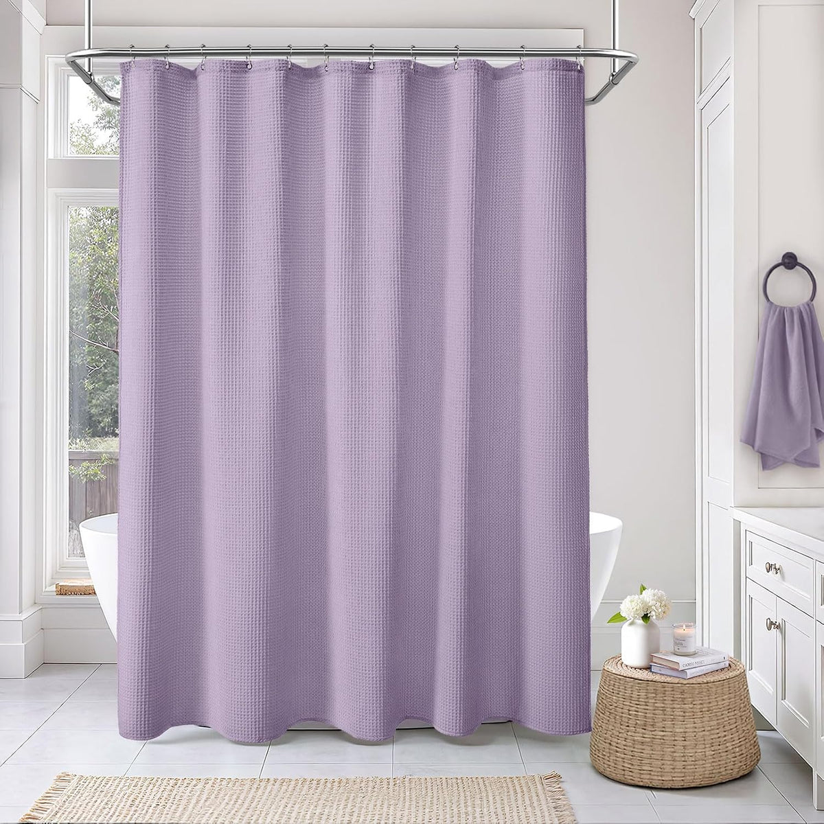 White Waffle Weave Shower Curtain Heavyweight Cotton Fabric 72Wx72L