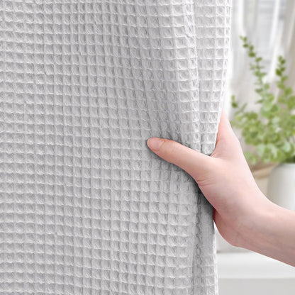 White Waffle Weave Shower Curtain Heavyweight Cotton Fabric 72Wx72L