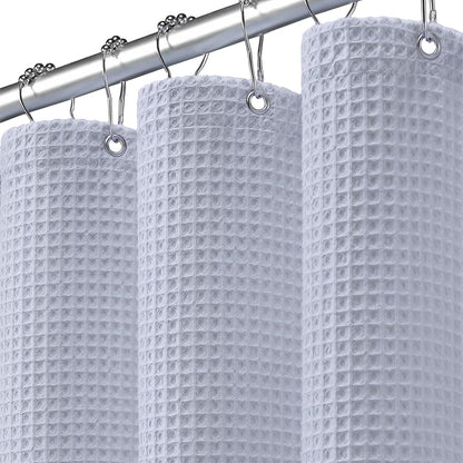 White Waffle Weave Shower Curtain Heavyweight Cotton Fabric 72Wx72L