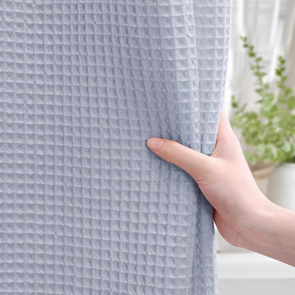 White Waffle Weave Shower Curtain Heavyweight Cotton Fabric 72Wx72L