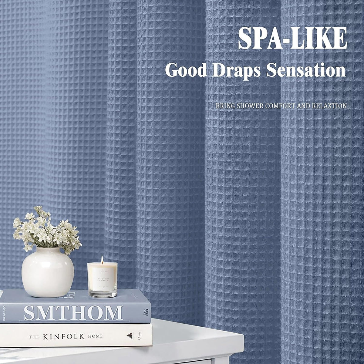 White Waffle Weave Shower Curtain Heavyweight Cotton Fabric 72Wx72L