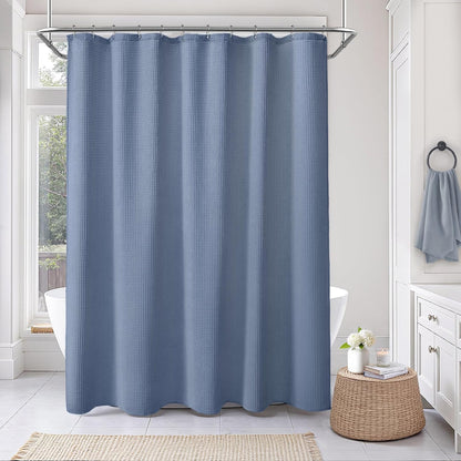White Waffle Weave Shower Curtain Heavyweight Cotton Fabric 72Wx72L