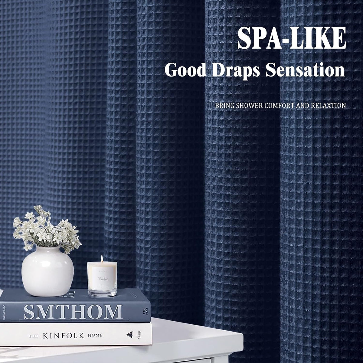 White Waffle Weave Shower Curtain Heavyweight Cotton Fabric 72Wx72L