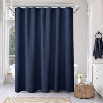 White Waffle Weave Shower Curtain Heavyweight Cotton Fabric 72Wx72L